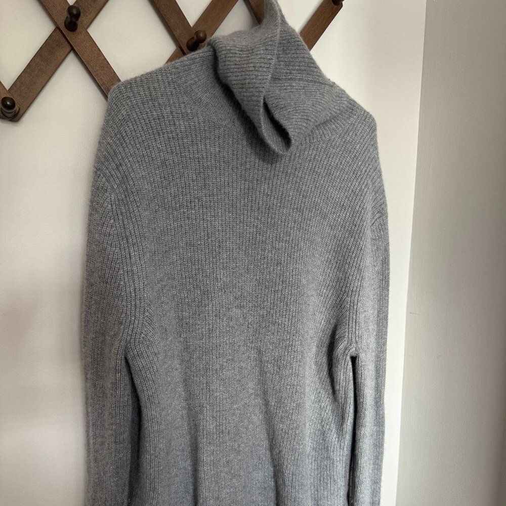 Mongolian Cashmere Fisherman Turtleneck Sweater Heather Grey, XL